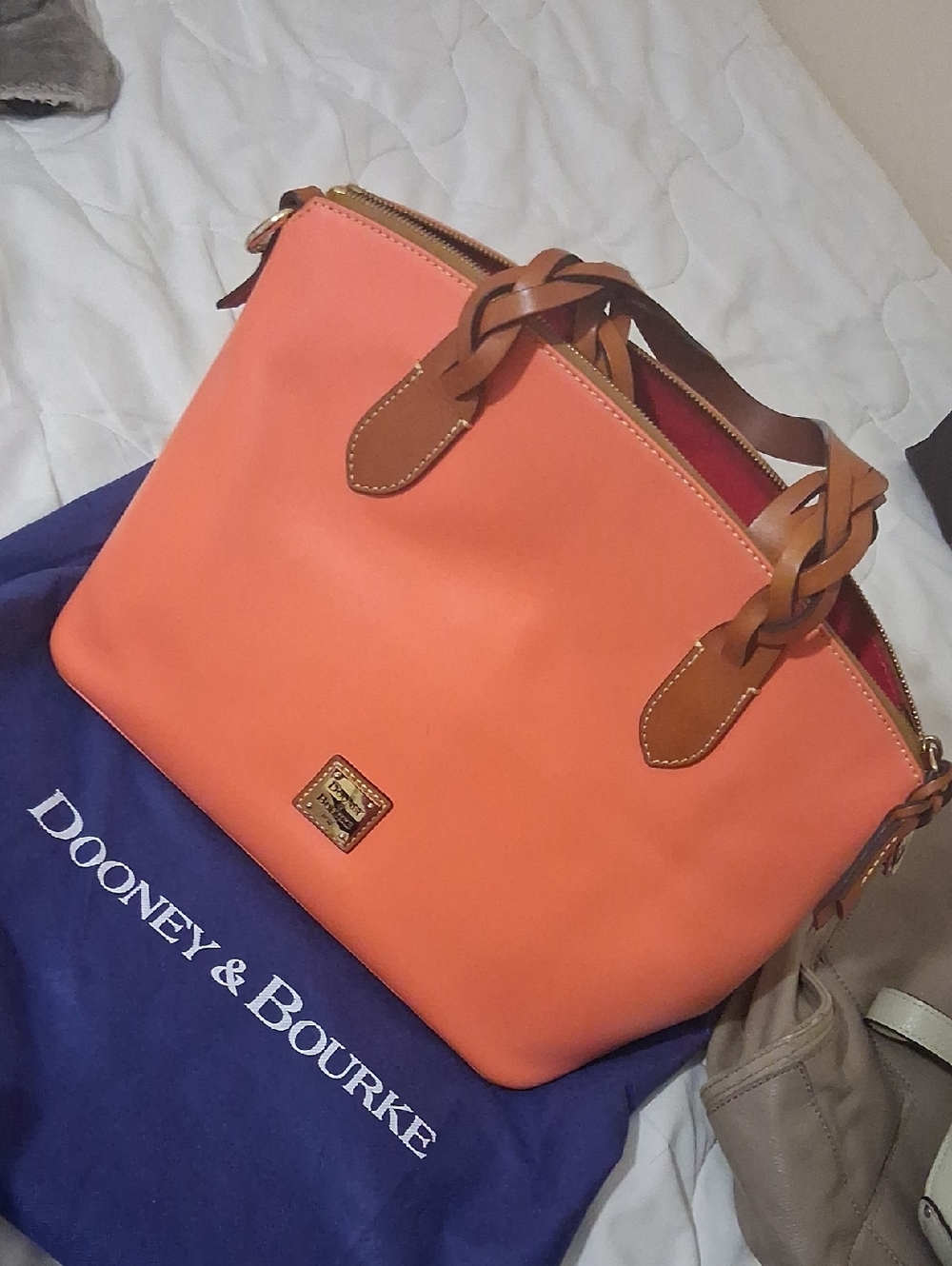Dooney & Bourke Coral Tote with Tan Braided Handles